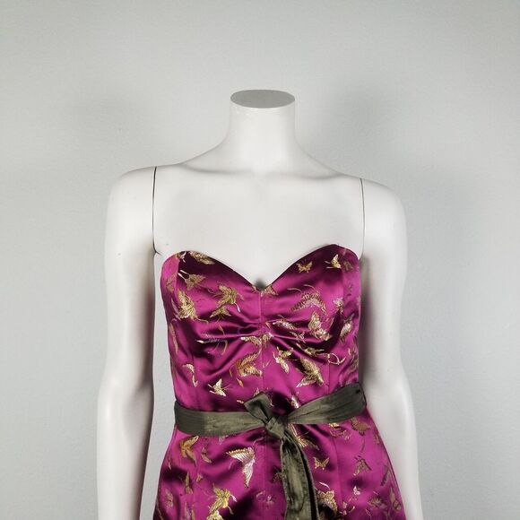 Betsey Johnson New York Rare Purple Satin Midi Butterfly Y2K Sheath Dress Size 6 - Picture 4 of 16